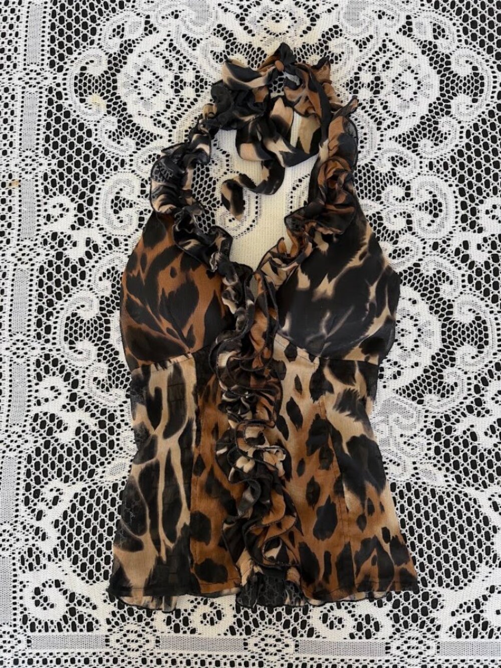 Y2K Leopard Print Halter Top - Size S